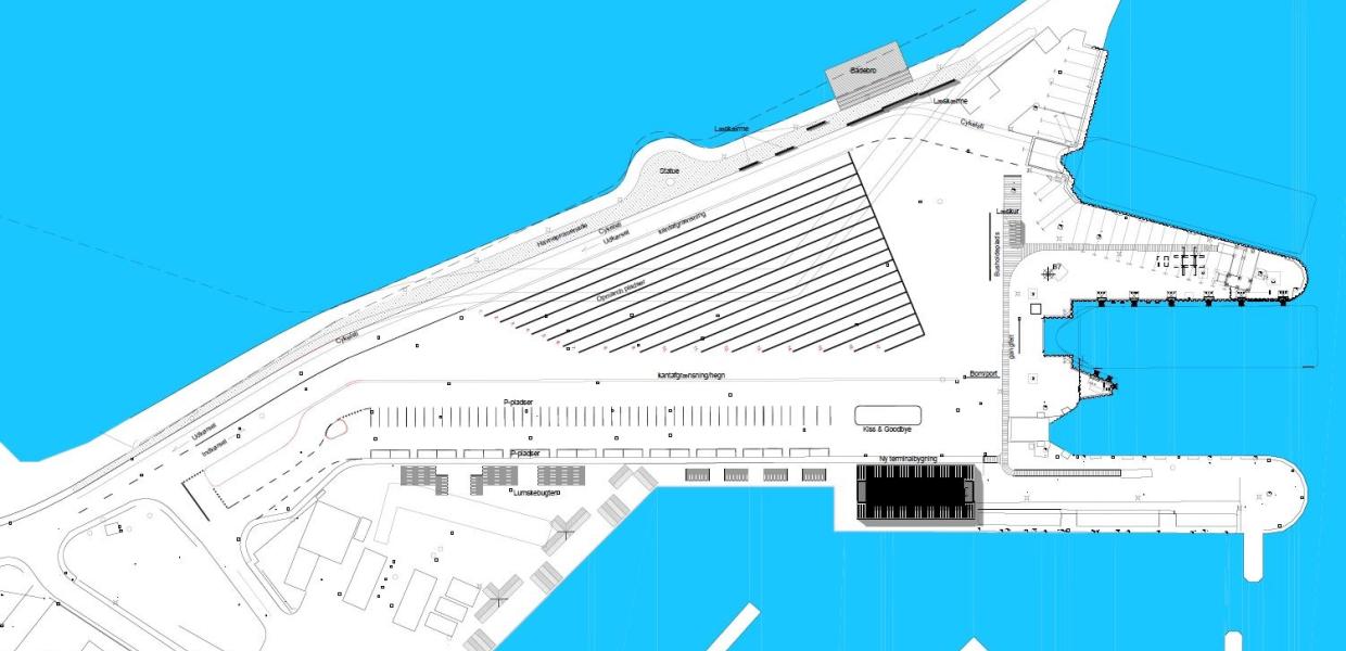 Oversigtsplan med farve nyt opmarchområde Læsøfærgen i Vesterø Havn